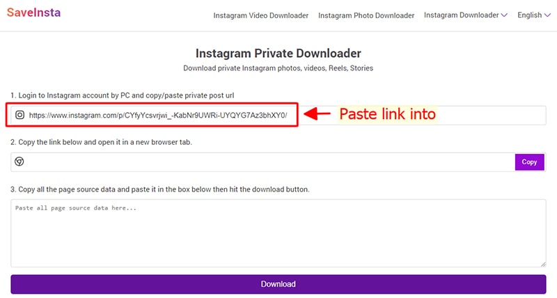 paste post url into input box #1